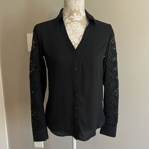 Express black lace sleeve button down shirt